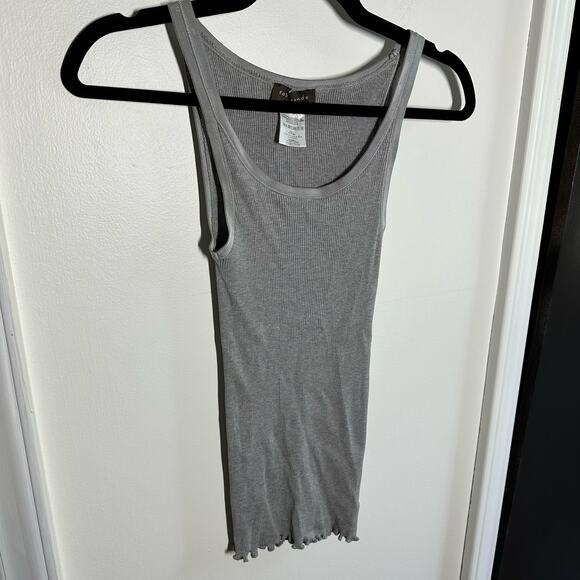 Rosemunde Gray Ribbed Silk Blend Lettuce Hem Tank Top Size Large - Picture 2 of 6
